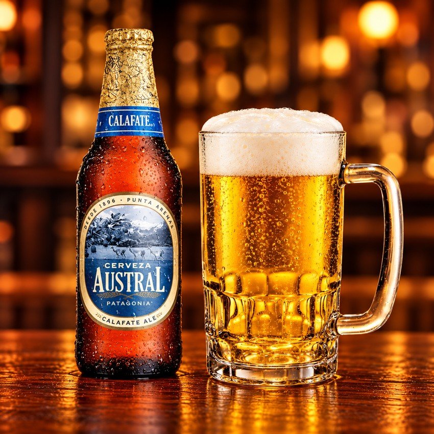 Austral Calafate junto a vaso de shop