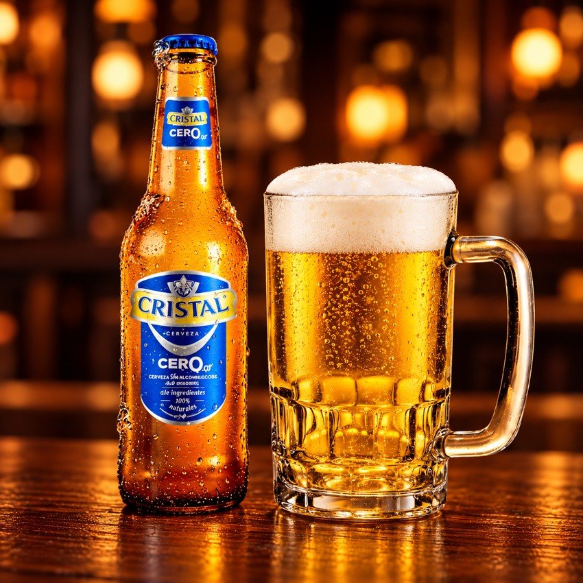 Cristal Cero junto a vaso de shop sin alcohol