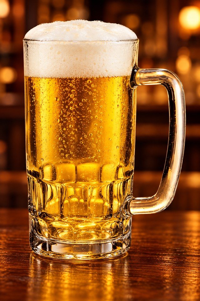 Vaso de shop de medio litro con cerveza y espuma